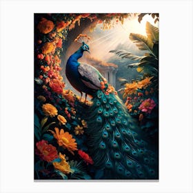 Peacock In the Forest Canvas Print