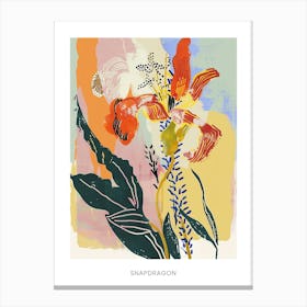 Colourful Flower Illustration Poster Snapdragon 3 Canvas Print