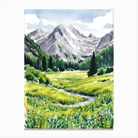 Watercolor Of A Mountain Landscape Canvas Print