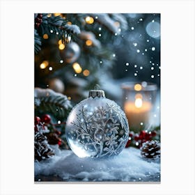 Christmas Card Crafted From Pure White Paper Dwarfed In The Presence Of Winter Foliage Embellished Canvas Print