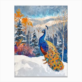 Peacock In A Winter Setting Painting 3 Canvas Print