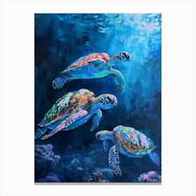 Sea Turtles Illuminated By The Light Underwater 2 Canvas Print