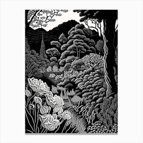 Red Butte Garden, Usa Linocut Black And White Vintage Canvas Print