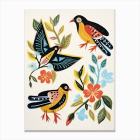 Folk Style Bird Painting American Goldfinch 3 Canvas Print