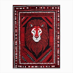 African Quilting Inspired Art of Lion Folk Art, Poetic Red, Black and white Art, 1213 Canvas Print