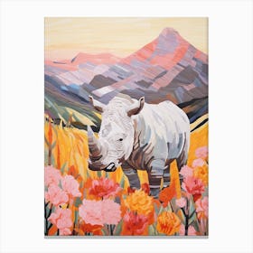 Rhino With Flowers & Plants 6 Canvas Print