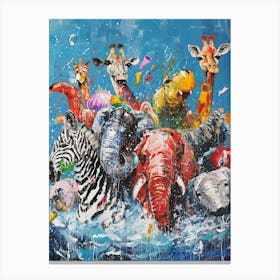 Safari Animals Kitsch Painting 2 Canvas Print