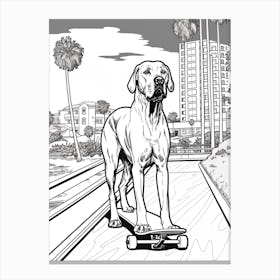 Great Dane Dog Skateboarding Line Art 2 Canvas Print