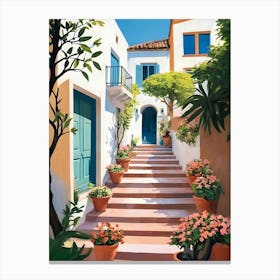 Stairs And Potted Plants Canvas Print