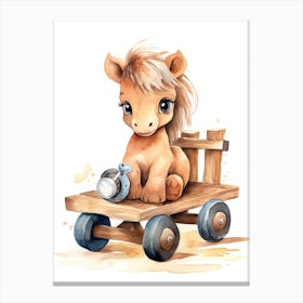 Pony On A Toy Car, Watercolour Nursery 0 Canvas Print