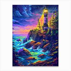 Lighthouse At Night 5 Canvas Print