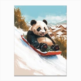 Giant Panda Cub Sledding Down A Snowy Hill Storybook Illustration 4 Canvas Print