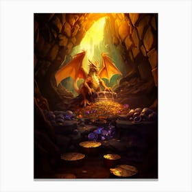 Cave Dragon Protecting Gold Canvas Print
