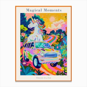 Unicorn In A Car Rainbow Painting Poster Canvas Print