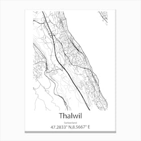 Thalwil,Switzerland Minimalist Map Canvas Print