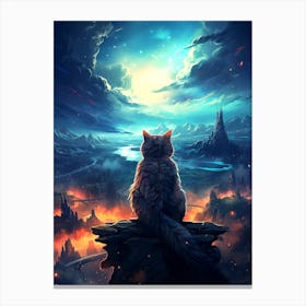 Cat Looking At The Night Sky Canvas Print