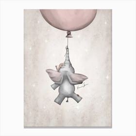 Flying Elephant With Pink Balloon Canvas Print
