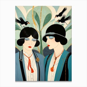 Two Women With Birds Canvas Print