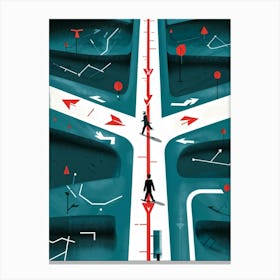 Abstract Representation Of A Person At A Crossroad Of Life Directional Arrows And Hints Of Red Symb (2) Canvas Print