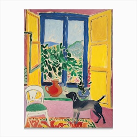 Open Window Matisse Inspired With A Grey Dog Canvas Print