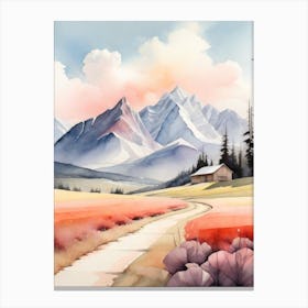 Tranquil Mountains In Minimalist Watercolor Vertical Composition 61 Canvas Print