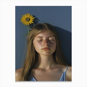 Girl With A Sunflower Canvas Print