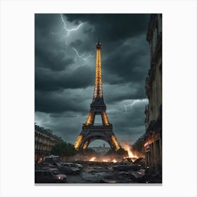 Eiffel Tower Stormy Lightning Canvas Print