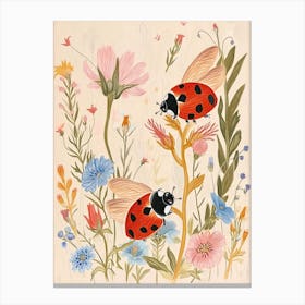 Folksy Floral Animal Drawing Ladybug 3 Canvas Print
