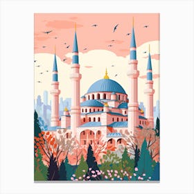 The Blue Mosque   Istanbul, Turkey   Cute Botanical Illustration Travel 0 Canvas Print