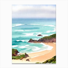 Mawgan Porth Beach 2, Cornwall Watercolour Canvas Print