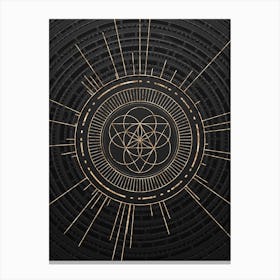 Geometric Glyph Symbol in Gold with Radial Array Lines on Dark Gray n.0267 Canvas Print