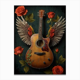 Guitar With Wings And Roses Canvas Print