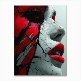 Cracked Realities: Red Ink Rendition Inspired by Chevrier and Gillen: Portrait Of A Woman Canvas Print