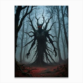 Spooky Creature in The Dark Woods at Midnight Canvas Print