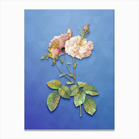 Vintage Damask Rose Botanical Art on Blue Perennial Canvas Print