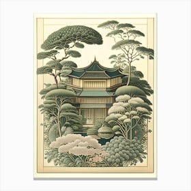 Katsura Imperial Villa, Japan Vintage Botanical Canvas Print