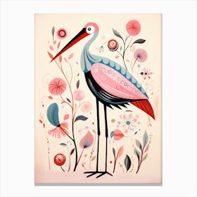 Pink Scandi Stork 2 Canvas Print
