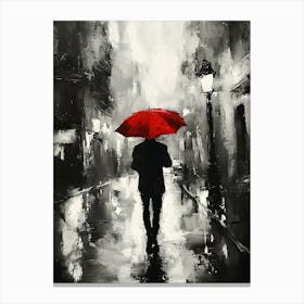 A Man with a Red Umbrella in the Rain 2 Canvas Print