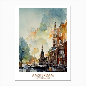 Netherlands Amsterdam Watercolour Travel Canvas Print