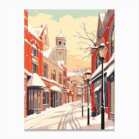 Vintage Winter Travel Illustration Manchester United Kingdom 5 Canvas Print
