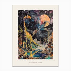 Dinosaur At Night Painting 1 Poster Canvas Print