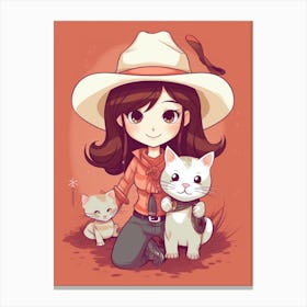 Cute Cowgirl With Cat 2 Canvas Print