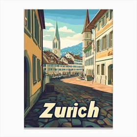 Aihrgdesign A Retro Travel Poster For Zurich Canvas Print