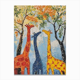 Textured Colourful Painting Of A Giraffe Family 3 Canvas Print