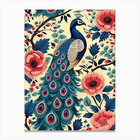 Vintage Floral & Pink Peacock Wallpaper Canvas Print