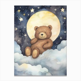 Baby Brown Bear Sleeping In The Clouds Canvas Print