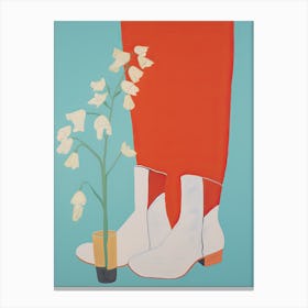 A Painting Of Cowboy Boots With White Flowers, Pop Art Style 18 Canvas Print