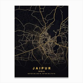 Jaipur India Black And Gold Map Canvas Print