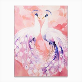 Pink Ethereal Bird Painting Peacock 1 Canvas Print