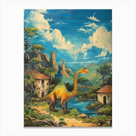 Dinosaur In An Ancient Village Painting 3 Canvas Print